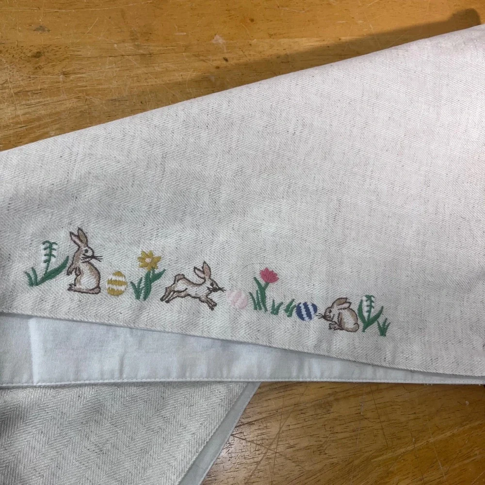 The Farmhouse Rachel Ashwell Easter Bunny Embroidered Table Runner 54x14 Cream